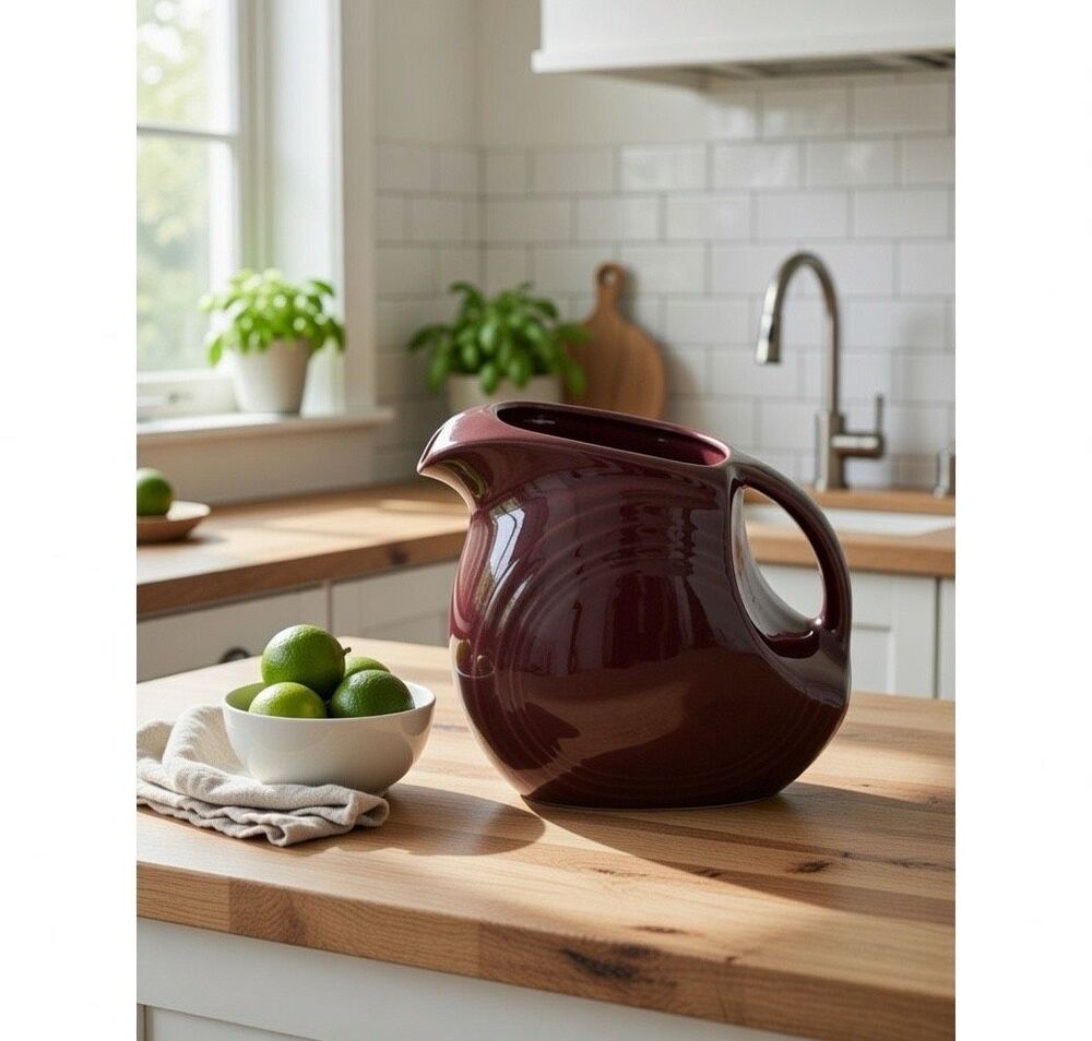 Fiesta* Homer Laughlin Fiesta Ware Cinnabar Burgundy Lrg 7" Disc Pitcher 64oz